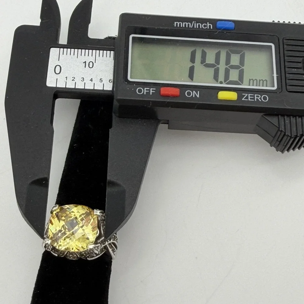 Vtg ESPO Sterling Silver Citrine‎ CZ Ring Size 6 Statement Cocktail Estate